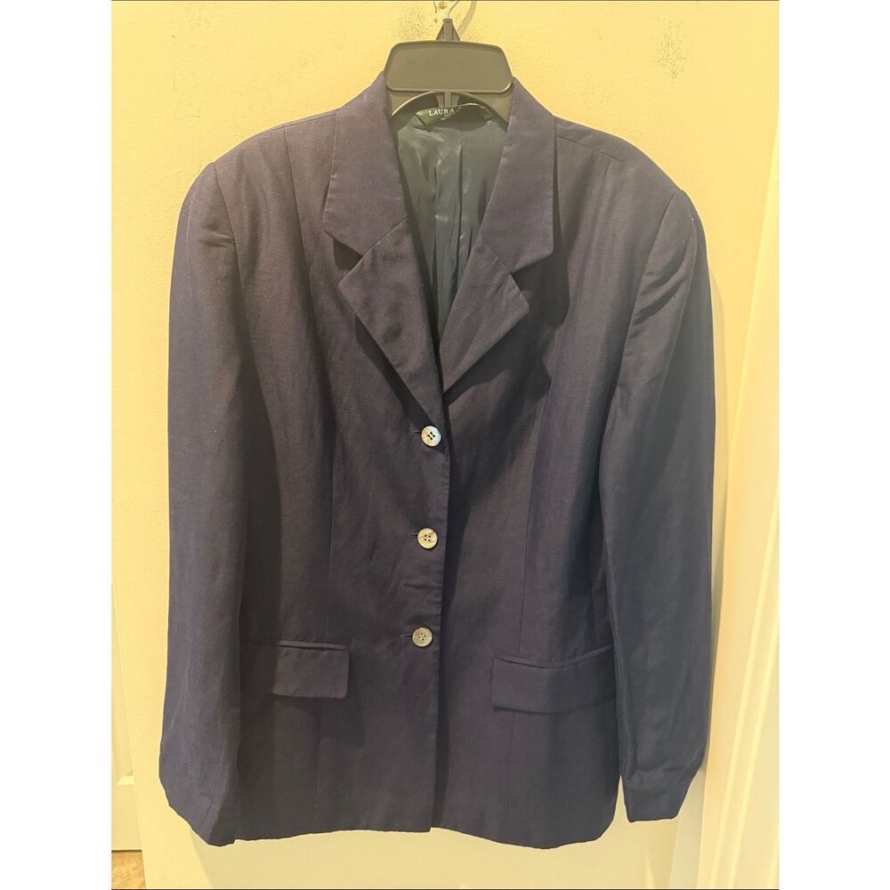 Laura Ashley 90’s Navy Single-Breasted Women's Blazer silk blends size 8